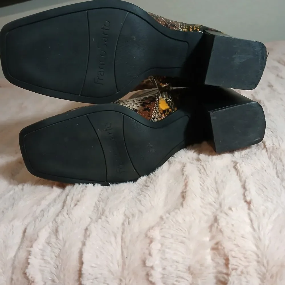 Franco Sarto Brown and Yellow Ankle Booties with Block Heel